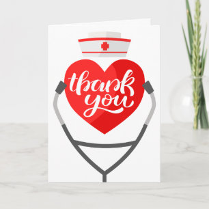 Remerciements Coeur rouge Stethoscope Infirmière Carte de remerc