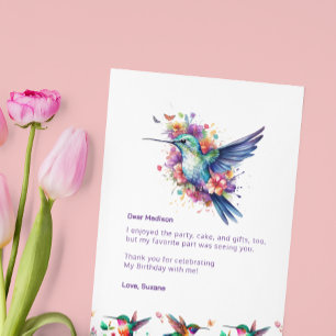 Remerciements Couronne florale de colibris pour carte de remerci
