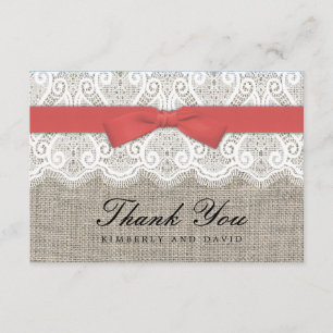 Remerciements Cranberry Bow et Mariage de dentelle Carte de reme