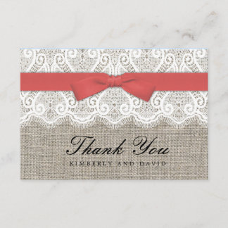 Remerciements Cranberry Bow et Mariage de dentelle Carte de reme