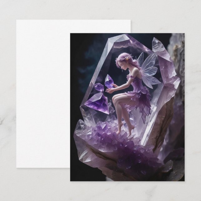 Remerciements Cristaux de guérison Amethyst Fairy Carte d'annive (Devant / Derrière)
