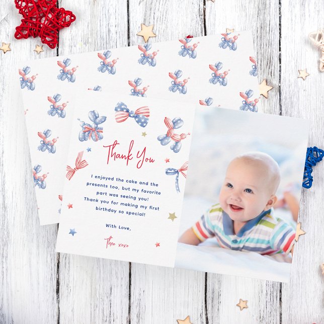 Remerciements Cute Balloon 1er Anniversaire Photo Carte de remer (Créateur téléchargé)