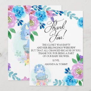 Remerciements Cute Dinosaur Teacup Baby shower Carte de remercie