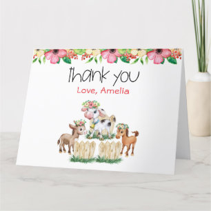 Remerciements Cute Floral Animaux de ferme pliés Carte de remerc