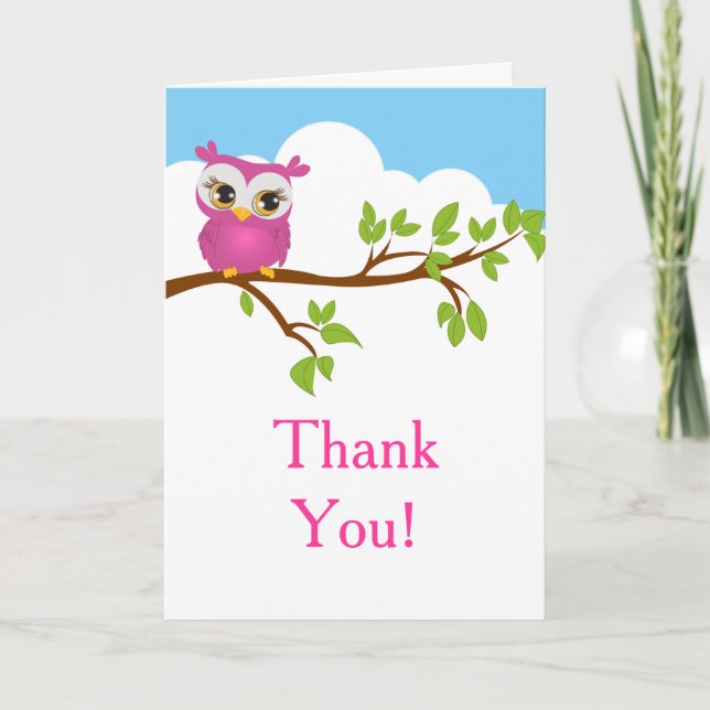 Remerciements Cute Owl sur Branch Boy Birthday Carte de remercie (Devant)