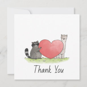 Remerciements Cute Raccoon et Llama Sq1uare Carte de remerciemen