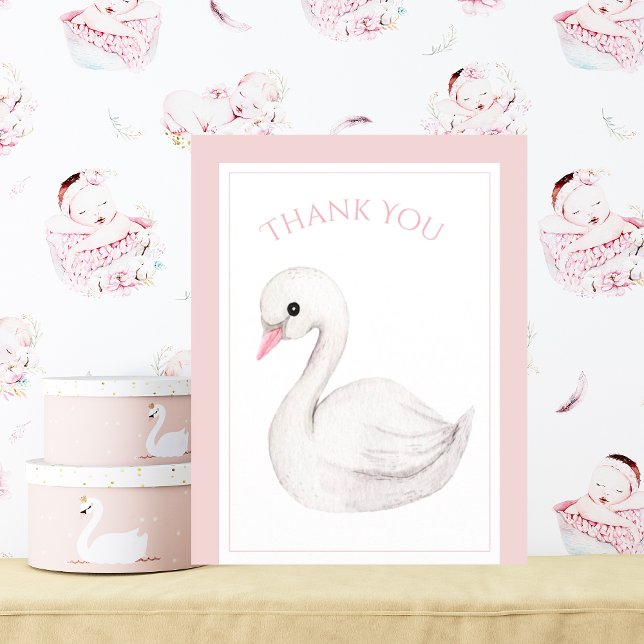 Remerciements Cute Swan Simple Baby shower Carte de remerciement (Créateur téléchargé)