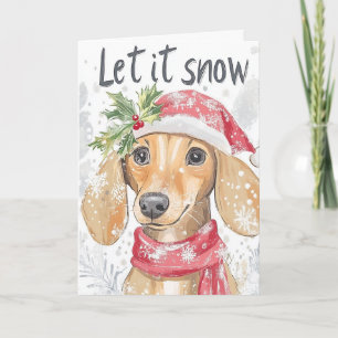 Remerciements Dachshund à travers la carte de Noël de neige