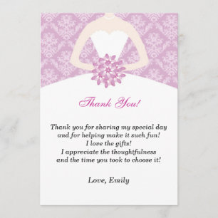 Remerciements Damassé de lilas de Fête de la mariée de carte de
