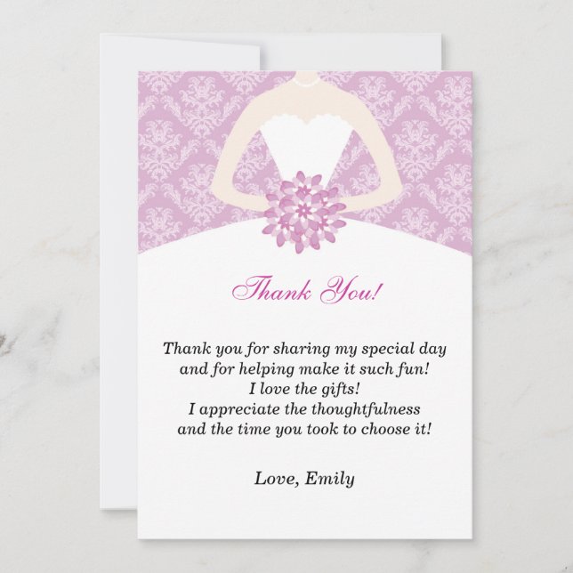 Remerciements Damassé de lilas de Fête de la mariée de carte de (Devant)