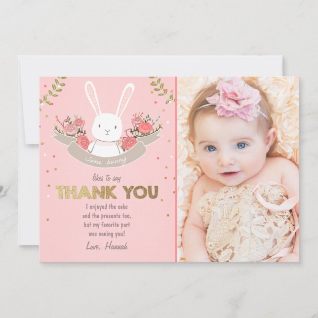 Remerciements De l'or de rose de fille d'anniversaire de carte (Devant)