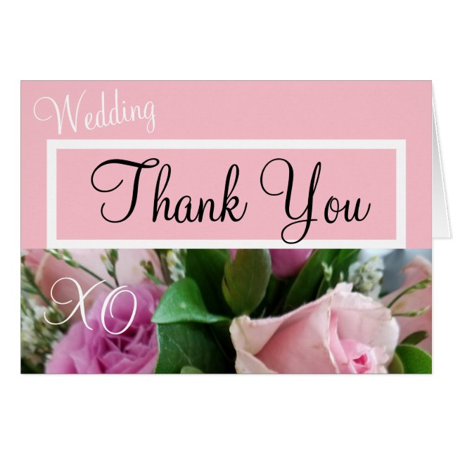 Remerciements de mariage Monogram Roses roses (Devant Horizontal)