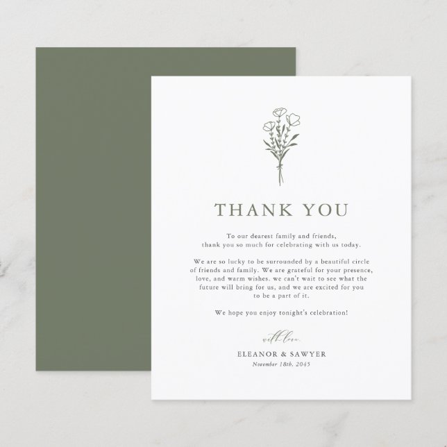 Remerciements de mariage sur le thème de la botani (Devant / Derrière)