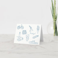 dessin à la ligne bleue carte de remerciement de l