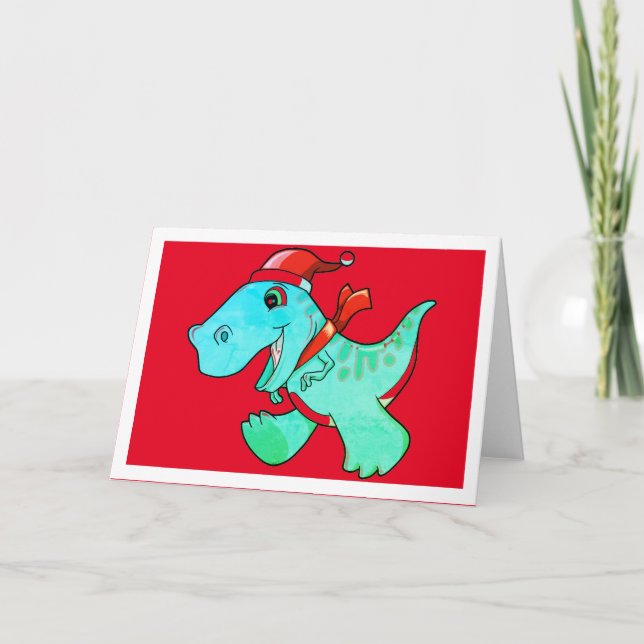 REMERCIEMENTS DINOSAUR DE NOËL POUR LES ENFANTS CARTE DE SALUT (Devant)