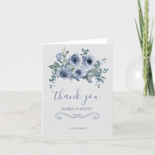 Remerciements Dusty Blue Blanc Floral Mariage Carte de remerciem