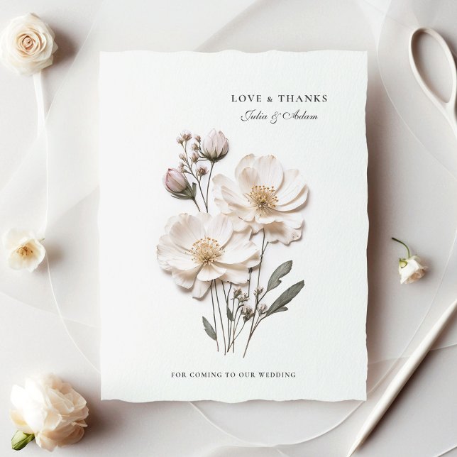 Remerciements Elégant blanc Roses Chic Mariage Carte de remercie (Créateur téléchargé)