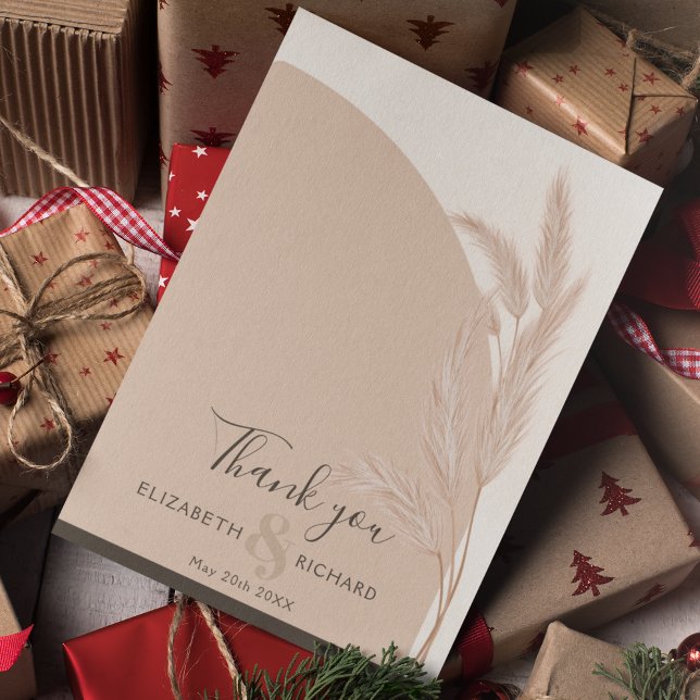 Remerciements Elégant Boho Pampas Mariage moderne Carte de remer (Créateur téléchargé)