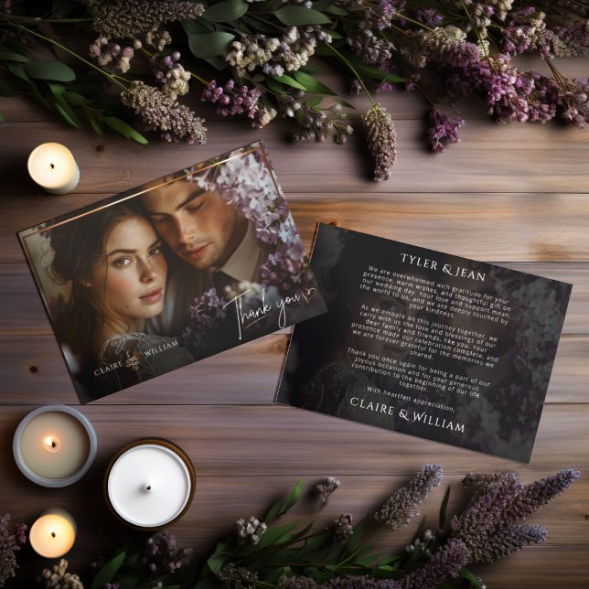 Remerciements Élégant Chic Custom Wedding Photo Carte de remerci (Créateur téléchargé)