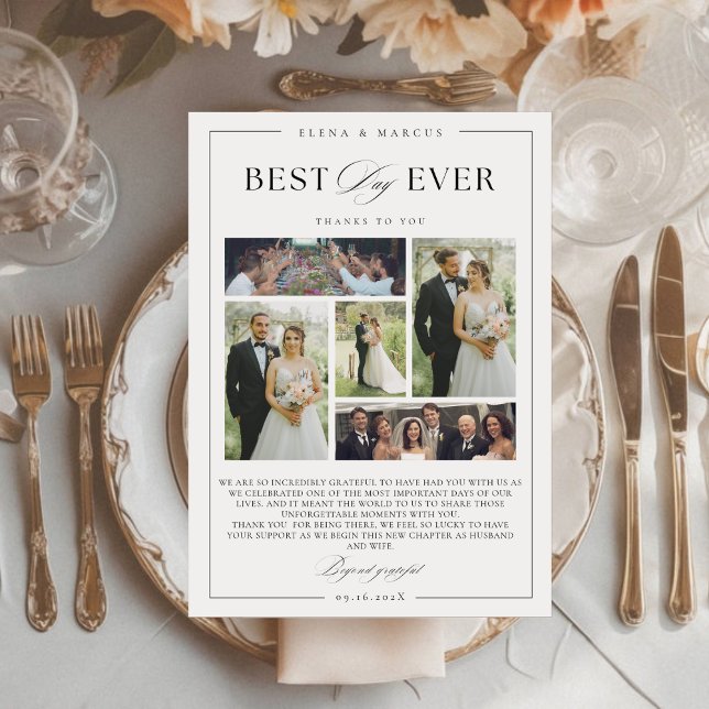 Remerciements Élégant Mariage de script 5 Photos Carte de remerc (Créateur téléchargé)