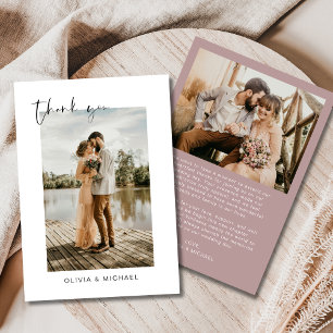 Remerciements Elegant Mauve Script Photo Mariage Carte de remerc