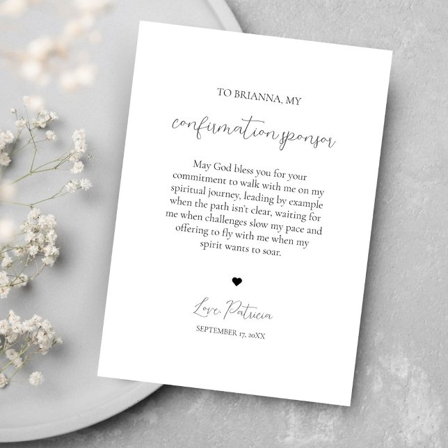 Remerciements Élégant moderne de confirmation Carte de remerciem (Modern Black and White Elegant Confirmation Sponsor Gift Thank You Card Flat Minimalist Design)