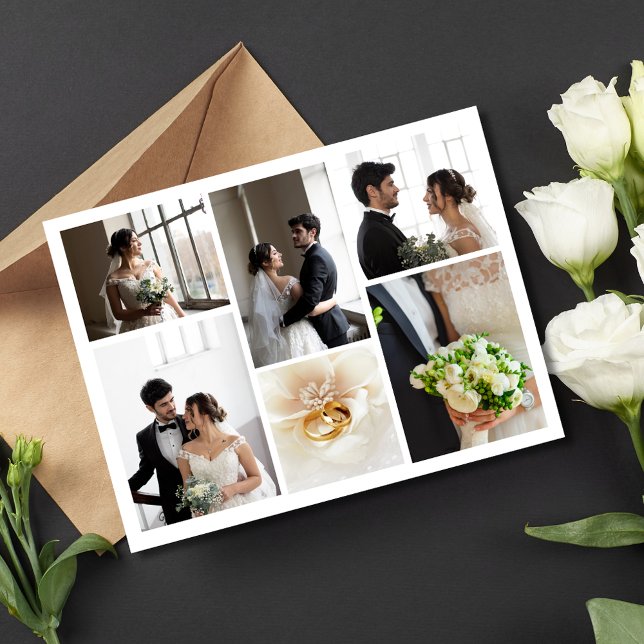 Remerciements Elégant Photo Collage Mariage Carte de remerciemen (Elegant Photo Collage Wedding Thank You Card)
