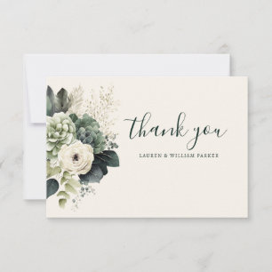 Remerciements Élégant Sage Ivory Floral Mariage Carte de remerci