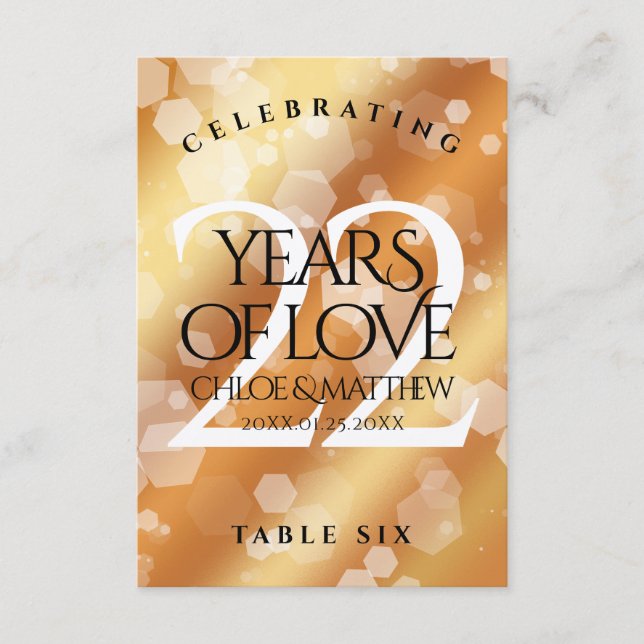 Remerciements Élégante 22e carte de table du Mariage en cuivre (Devant)