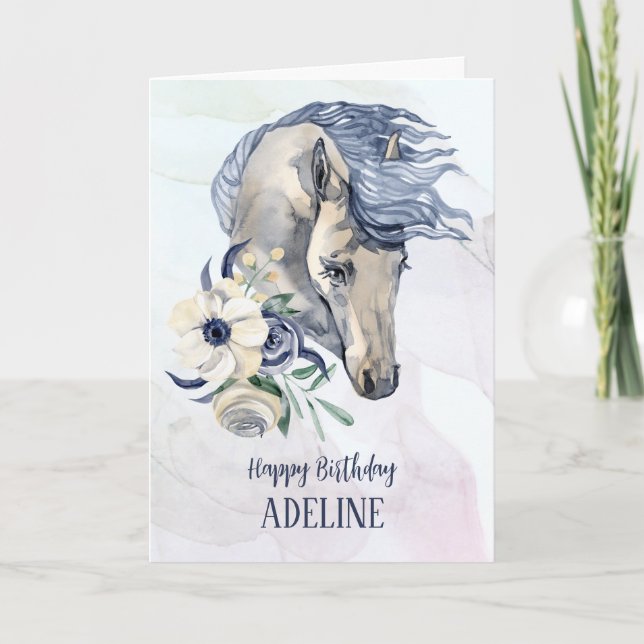 Remerciements Elégante aquarelle cheval d'anniversaire carte de  (Devant)