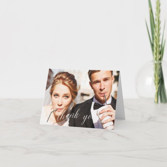 Remerciements Élégante calligraphie 2 mariage photo carte de rem (Devant)