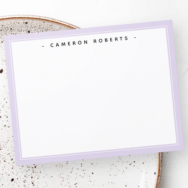 Remerciements Elégante carte de nom personnalisée couleur violet (Elegant custom name note card light purple border)