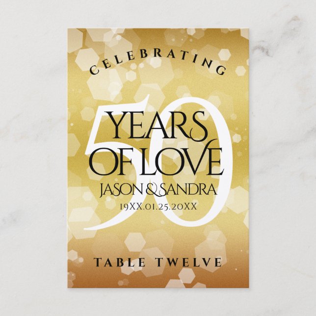 Remerciements Élégante carte de table 50e anniversaire de Mariag (Devant)