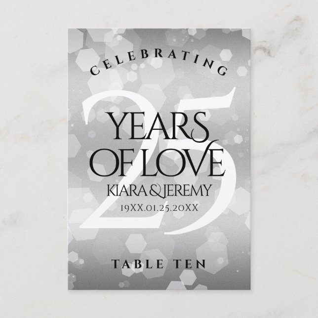 Remerciements Élégante carte de table du 25e anniversaire du Mar (Devant)
