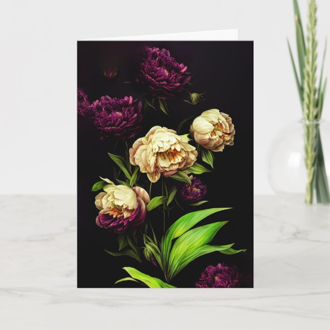 Remerciements Elégante Peonies & Roses Plié Carte de voeux (Devant)