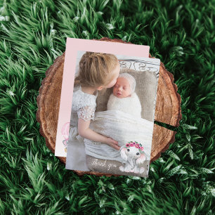 Remerciements Eléphant photo Baby shower à ballon Carte de remer