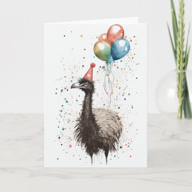 Remerciements Emu avec Casquette de fête et Balloons Carte de vo (Devant)