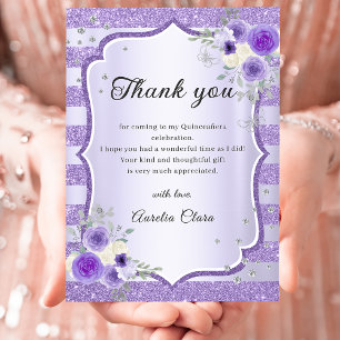 Remerciements Épersion florale violette Quinceanera Carte de rem