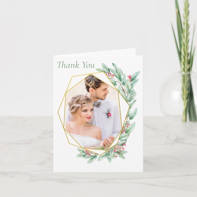 Remerciements Eucalyptus photo mariage plié Carte de remerciemen (Devant)