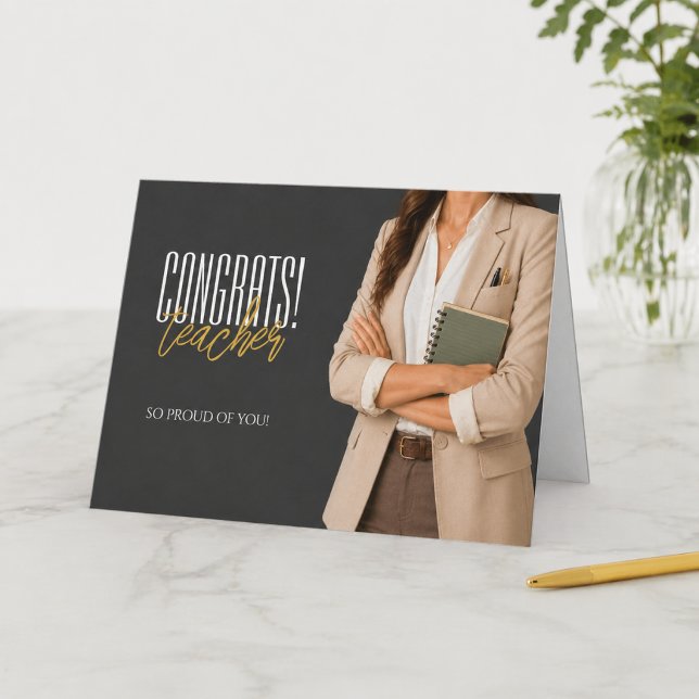 Remerciements Félicitations Carte de Remise de Diplômes Enseigna (Elegant teacher graduation congratulations card with modern minimalist neutral design)