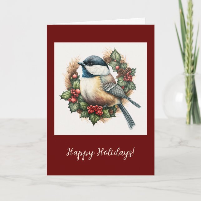 Remerciements Festive Chickadee Plié Vacances / Carte de Noël (Devant)