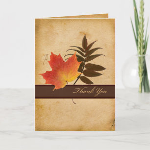 Remerciements Feuille d'automne sur papier vieilli Carte de reme