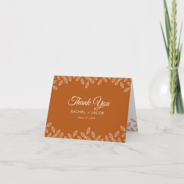 Remerciements Feuilles de jardin Burnt Orange Mariage Carte de r (Devant)