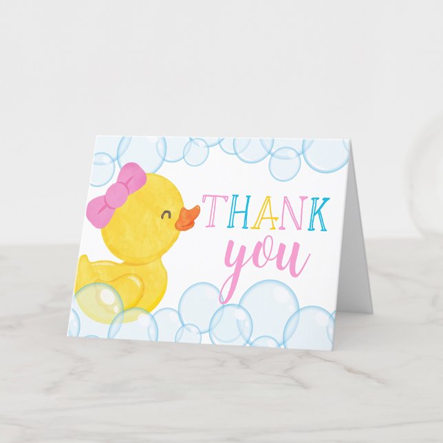 Remerciements Fille Aquarelle Canard en caoutchouc Plié Carte de (Girl Watercolor Rubber Duck Folded Thank You Cards for Ducky Birthday or Duck Baby Shower)