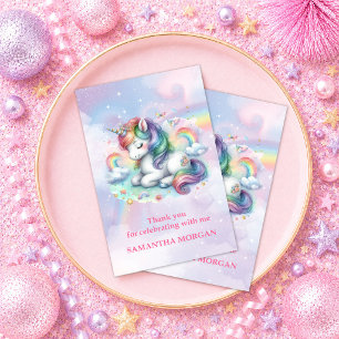 Remerciements Fille Licorne Rose Enchantée Carte de remerciement