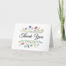 Fleur sauvage et carte de remerciement pliée rose