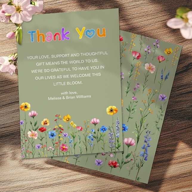 Remerciements Fleur sauvage Sage Green Baby dans le Carte de rem (Wildflowers Thank You Card)
