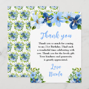 Remerciements Fleurs bleues et navy avec carte d'anniversaire de