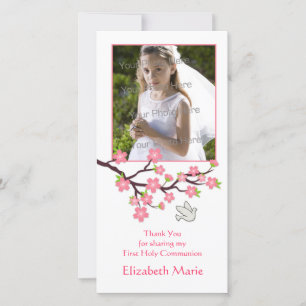 Remerciements Fleurs de cerisiers roses, colombe, Carte photo re