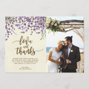 Remerciements fleurs de lavande de carte photo d'amour et de